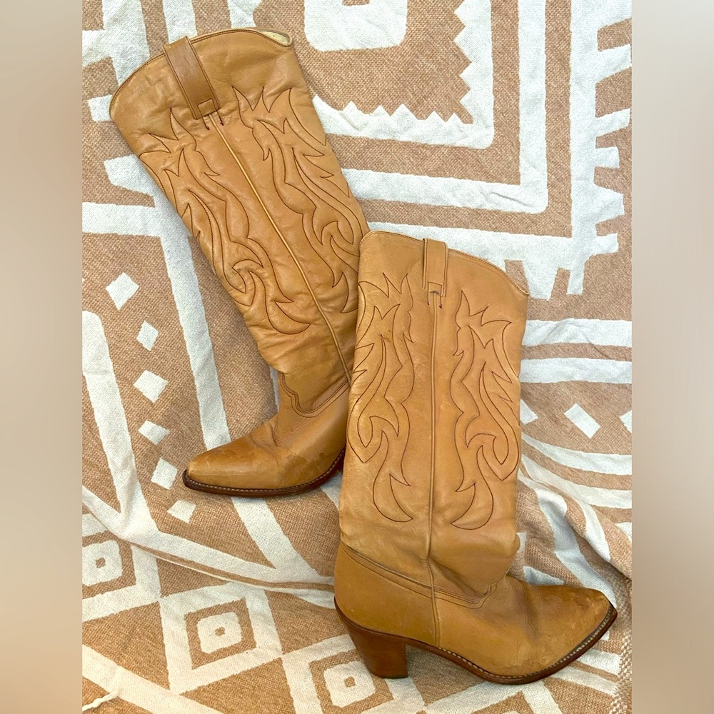 Women’s Real Natural Leather Vintage Cowboy Boots 8.5